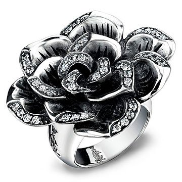 Christian Audigier Women’s 925 Sterling Silver CZ Small Rose Flower Ring