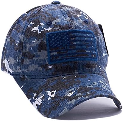 US Flag Baseball Cap Military Digital Camo Pattern Adjustable Hat (Navy Digital Camo)