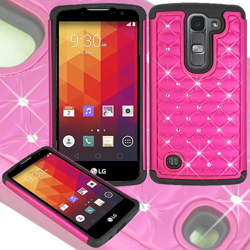 LG Escape 2 Logos Spirit US550 C70 H443 H440F Pink Studded Rhinestone Diamond Hybrid Armor Cover Case