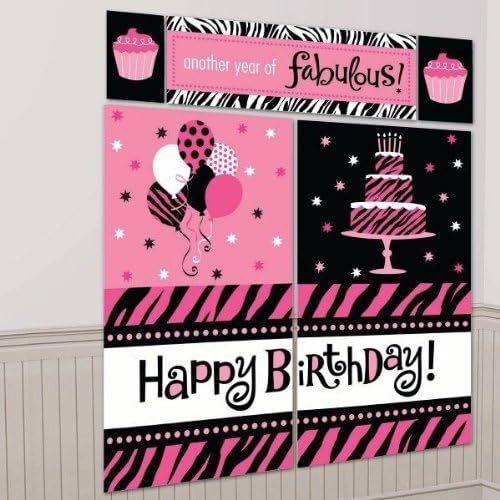 New Art ZEBRA PRINT SCENE SETTER Happy Birthday Party Wall Decoration Decor PINK DOTS