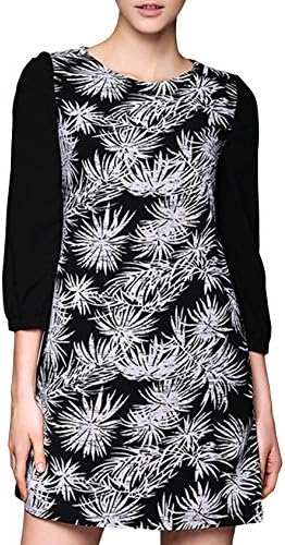 SGZ Women's Fashion Crew Neck Print 3/4 Sleeve Pullover Dress Black