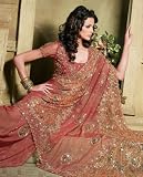 Designer Wine Pink Shimmer Indian Belly Dance Dress Wrap Sari Saree with Unstitched Blouse