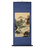 Handmade Pastoral Lakeside Scenery Scroll Wall Art Painting