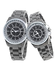 Orient Idea Ori-0225E His & Her Quartz Wrist Watch with Alloy Band & Rhinestones Decor for Lover Couple