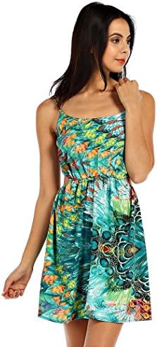 RACK29 - Slit Waist Side Spaghetti Strap Animal Feather Print Cami Dress - Medium, Emerald