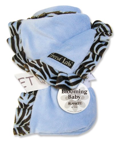 Trend Lab Velour Receiving Blanket - Blue Zebra Ruffle Trim product image