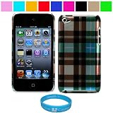 Durable Two Piece Front and Back Protective Hard Shell Crystal Cover Case for Apple iPod Touch 4th Generation (8GB 16GB 32GB) iPod Touch 4 Latest Gen + SumacLife TM Wisdom Courage Wristband, Blue Plaid