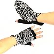 Winter Wool SnowFlake Flip Fingerless Snug Gloves Black with White