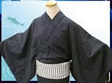 帯簡単粋な男浴衣と兵児帯(白)セットしじら織黒白ラインＭ・Ｌ・ＬＬ 浴衣 白