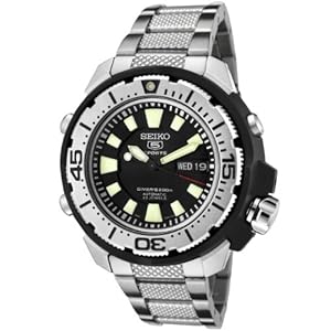 Seiko Men's SKZ247 5 Sports Automatic Black Dial Stainless Steel Diver Watch (Watch)