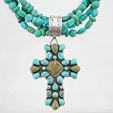 Rocki Gorman Necklace of Sterling Silver and Turquoise Beads with Cross Pendant, #9097