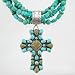 Rocki Gorman Necklace of Sterling Silver and Turquoise Beads with Cross Pendant, #9097