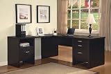 Contemporary Black L Shape Writing Desk with File Cabinets