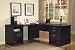Contemporary Black L Shape Writing Desk with File Cabinets