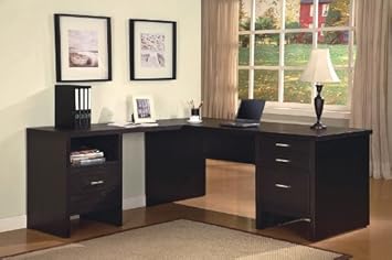 Contemporary Black "L" Shape Writing Desk with File Cabinets,Coaster Furniture,OFFSET-800781