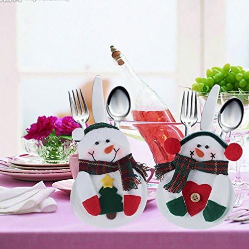 World Elite 8pcs/set Christmas Santa Claus Kitchen Cutlery Suit Silverware Holders Porckets Knifes and Folks Bag Snowman Shaped Holiday Gifts