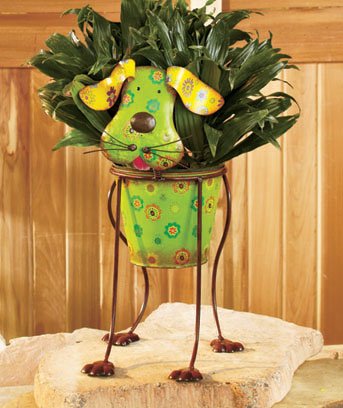 Colorful Dog Metal Garden Planter