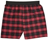 Adult Flannel Boxer Shorts Elastic Waist False Fly Red and Black Plaid