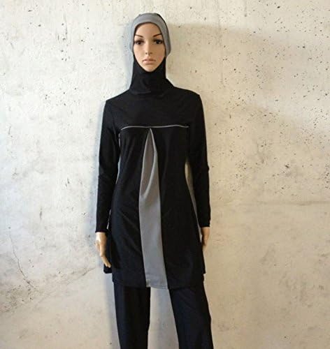 Full Cover Hijab Muslim Swimwear 2-Piece Burkini Swimsuit In Black/Gray (M)
