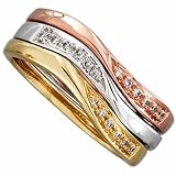 0.09 Ct.T.W. Round Diamonds in 14Kt. Pink, Yellow and White Gold. Three-Color Diamond Stackable Wave Ring