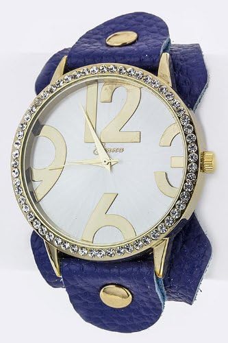 LAUREN SPADE Abstract Number Fashion Leather Watch (Blue)