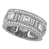 Round and Princess Eternity Diamond Byzantine Ring 14k White Gold thumbnail