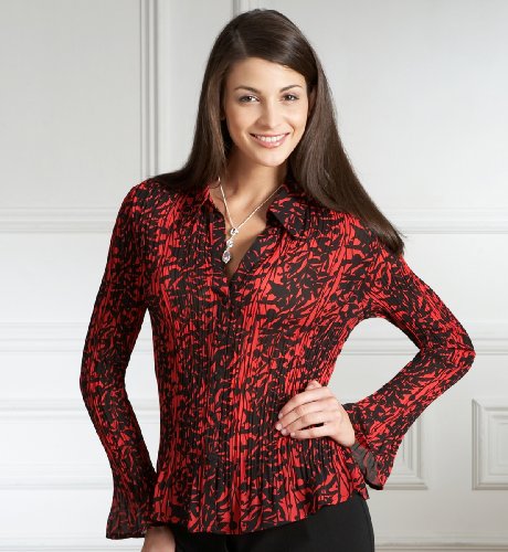 Long Sleeve Leaf Print Crinkle Blouse
