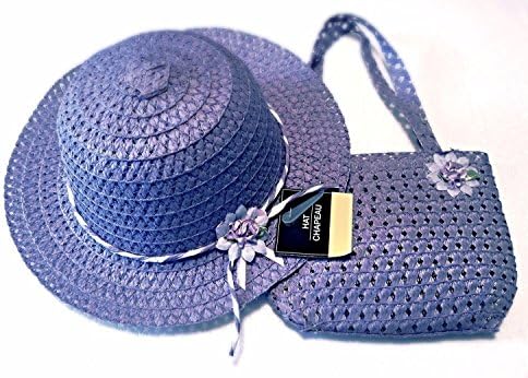 Girls Floral Flat Brim Sun Hat and Tote Purse Easter Tea Party Accessory Set