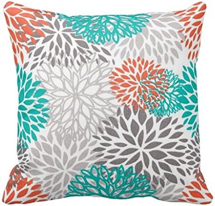 Orange Gray And Turquoise Throw 18*18 pillow Case