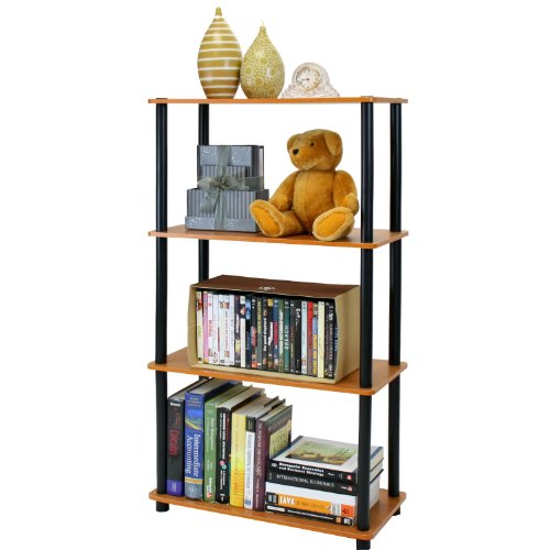 cheap Furinno 99557LC/BK 4-Tier Rack Bookshelf and Bookcase Display Storage Cabinet, Cherry Finish