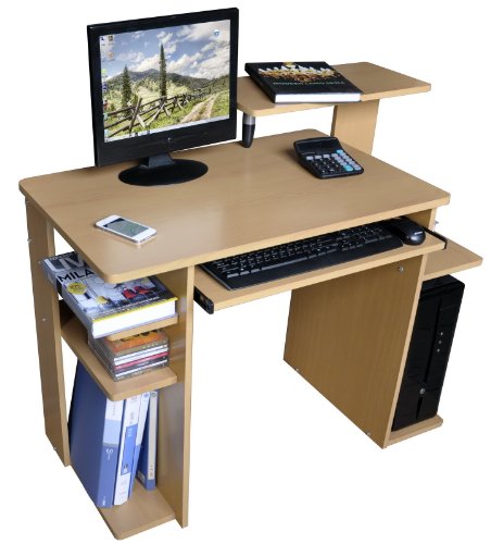 Computer Desk in Beech Finish with Keyboard Shelf, Home Furniture / Office Workstation #Ct50#