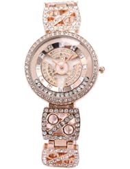WEIQIN Bling Crystal Rotating Dial Mother of Pearl Lady Rose Gold Bracelet Quartz Watch WQI040