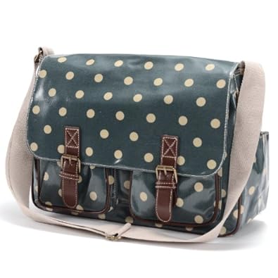 Grand Sac a Epaule Bandouliere Cartable a Pois en Toile Style Besace