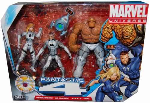  Marvel Universe 3 3/4 Inch Action Figure 3Pack Fantastic Four Invisible Woman, Mr. Fantastic Thing with H.E.R.B.I.E