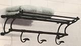 20 Oil Rubbed Bronze Paris Hotel or Train Rack style Towel Shelf with Hooks