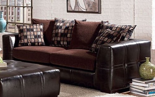 Sofa Couch Chocolate Chenille & Brown Bycast Vinyl