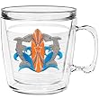 Sharks with Surfboard 12 oz Insulated Coffee Mug, Clear