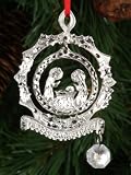 J Strait Designs 0048 Round Nativity Silver Pewter Ornament