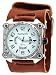 Nemesis #BIN071W Men's Stainless Steel Wide Cuff Band Anlalog White Dial Watch