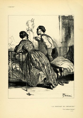 1904 Print Paul Gavarni French Art Artist Creditors Portrait Bedroom Devil - Original Halftone Print