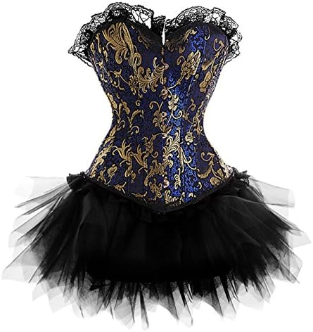 803T Fairy Princess Lace up Corset Tutu Skirt Dress Burlesque Showgirl Dress Frawirshau 4X Blue