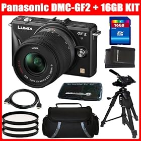 Panasonic Lumix DMC-GF2 12 MP Micro Four-Thirds Interchangeable Lens Digital Camera with 3.0-Inch Touch-Screen LCD and 14mm f/2.5 G Aspherical Lens (Black) + 16GB Deluxe Accessory Kit