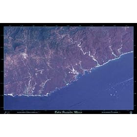 Bahia Huatulco, Oaxaca Mexico Satellite map poster from space: 36"x24" Glossy