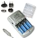 Fast & Portable International 2-HR AA / AAA Nimh Battery Charger for HOME & TRAVEL w/ Car Adapter Cord & World Plug Kit Includes (4) Premium 2700 MAH Ni-MH Batteries *** Includes Battery Holder ***
