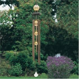 Wind chime with solar-powered light with 4 glass