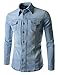 TheLees Slim Chest Two Pocket Vintage Washing Denim Long Sleeve Stretchy Shirts