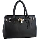 MG Collection HESSA Black Décor Lock Office Tote Handbag