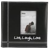 Pioneer Embroidered Stitched Leatherette Photo Album, 9-Inch-by-9-Inch, Black Live/Laugh/Love