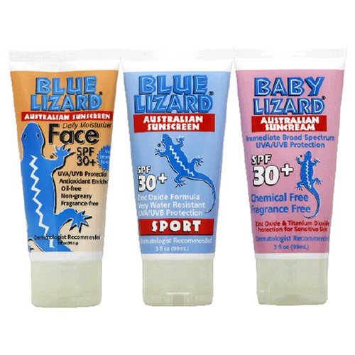 Blue Lizard Sunscreen Travel Pack with Baby, Face and Sport, 3-Ounce Tubes