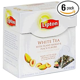 Lipton White Tea, Island Mango & Peach, Premium Pyramid Tea Bags, 18-Count Boxes (Pack of 6)